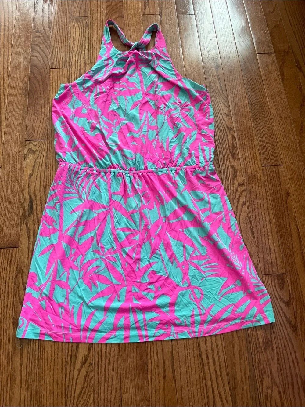 Tori Richard Pink Turquoise Palm Print Dress Women’s Sz Large